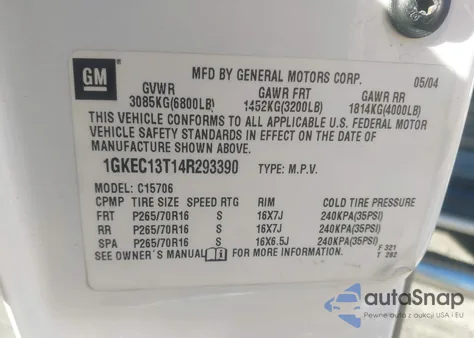 2004 GMC Yukon Sle z USA, uszkodzony, nr VIN 1GKEC13T14R293390